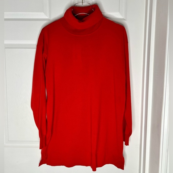 Escada E Sport Oversized Turtleneck Red Wool Sweater Top Sz M - Picture 7 of 10